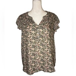 Knox Rose Black and Pink Floral Blouse
